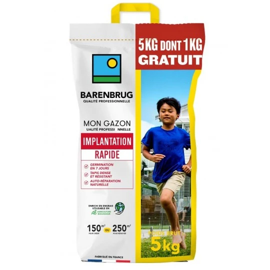 Gazon Implantation Rapide - Barenbrug -5kg Dont 1 Kg Gratuit 1 Gazon Implantation Rapide - Barenbrug -5kg Dont 1 Kg Gratuit